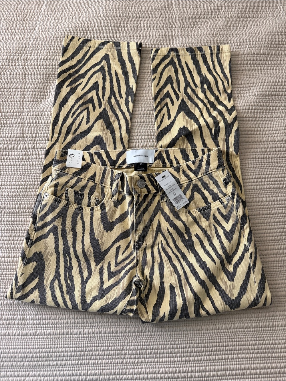 Current/Elliott The Ruby Crop in Natural Zebra Print jeans | Sz 24